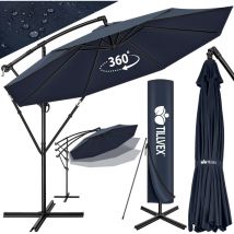 Tillvex - Parasol déporté Bleu hexagonale 3M avec manivelle Pare-soleil avec pied Protection uv en aluminium pour le jardin Parasol à manivelle pour