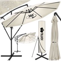 Tillvex - Parasol déporté Beige hexagonale 3M avec manivelle Pare-soleil avec pied Protection uv en aluminium pour le jardin Parasol à manivelle pour