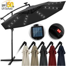 Parasol déporté led solaire en aluminium 300 cm - Avec manivelle - Avec interrupteur marche/arrêt - Protection uv - Parasol à manivelle avec pied