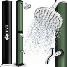 Tillvex - Solardusche 35 Liter Schwarz/Grün inklusive Schutzhaube Gartendusche Pooldusche Camping Pool Solar Außen Dusche Regendusche