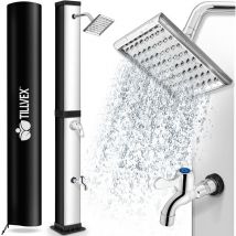 Doccia solare da giardino 40 litri Nero/Argento con rubinetto e soffione a pioggia collegamento per tubo da giardino - Tillvex