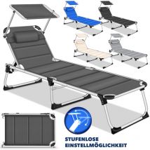 Tillvex - Sonnenliege mit Dach und Kopfkissen Beige - Premium Polsterung Gartenliege Liegestuhl klappbar Strandliege mit verstellbarer Rückenlehne,