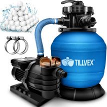 Tillvex - Système de Filtre à Sable 10 m³/h Bleu – 5 Fonctions de Filtration Filtre de Piscine avec indicateur de pression Filtre à sable pour les