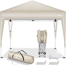 Tillvex - Tonnelle de Jardin 3 x 3 m Pliable Beige Tente Pliante de Jardin à Hauteur réglable Auvent Pliable pour Camping, Festival, Plage, Jardin