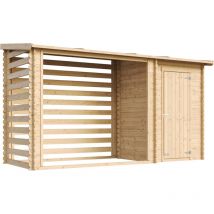 Timbela - Caseta de jardín con leñero de madera - esterne 348 x 146 x H199 cm - casita de madera 1,1 m2 - leñero 3,8 m3 - leñero exterior con caseta
