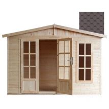 Timbela - Abri de jardin en bois 6 m2 - l332xP222xH232cm - Cabanon jardin extérieur avec sol - Maison d'été avec des bardeaux bitumineux marron