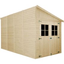 Timbela - Abri de Jardin en Bois Naturel(avec paroi latérale) - Stockage extérieur avec fenêtres-H244x218x416 cm/8 m2, hangar en bois naturel