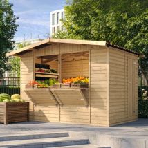 TIMBELA Wooden Market Stall, Wooden House Ideal as a Garden Bar or Retail Stand with Counter 263 x 336 cm, Quality Shiplap Pop-Up Kiosk for Outdoor
