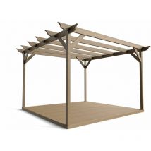 Arbor Garden Solutions - Timber Pergola and Decking Complete diy Kit, Longhorn design (3.6m x 3.6m, Rustic brown finish) - Rustic brown