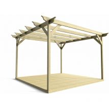 Arbor Garden Solutions - Timber Pergola and Decking Complete diy Kit, Longhorn design (3m x 3m, Light green (natural) finish) - Natural (light green)