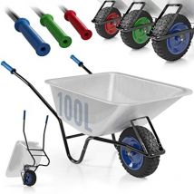 Timbertech - Carretilla de Jardín - de Acero Galvanizado, con Rueda de Goma, Batidor Extensible, Manijas de Plástico, Capacidad de Carga 100 l / 210