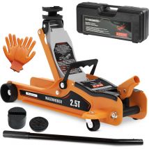 Timbertech - Cric Idraulico per Auto - Professionale, Ribassato, 2,5T, Ruote Bidirezionali, a 360°, Altezza 80-360 mm, Guanti, Valigetta - Crik,