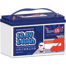 Timeusb - Batterie Lithium LiFePO4 12V 140Ah, Protection à Basse Température, bms 100A, 1792Wh, pour Camping Car, Hors Réseau, moteurs de pêche à la