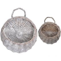 Tinksky Lot de 2 paniers en paille et osier pour pots de fleurs en osier à suspendre au mur