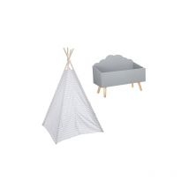 Tipi Kind Grau + Spielzeug Box Cloud Grau