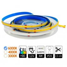 Tira led cob 12V 320leds/m 6000K IP20 10W/m cri 90 5m