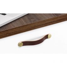 Tirador colgante piel modelo flexa 22x70 acabado marron - cromo dist. agujero colgante 22x70
