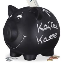 Relaxdays - Tirelire cochon, ardoise, personnalisable, céramique, mariage, anniversaire, baptême, HxLxP 14x17x13 cm, noir