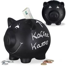 Relaxdays - Lot de 2 Tirelire Cochon Ardoise Inscription Personnalisable Céramique Mariage Anniversaire Baptême hlp 14x17x13cm, Noir