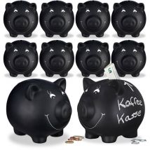 Lot de 10 Tirelire Cochon Ardoise Inscription Personnalisée Céramique Mariage Anniversaire Baptême HLP 14x17x13cm, Noir