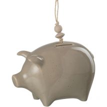 Tirelire cochon gris en céramique 18 cm
