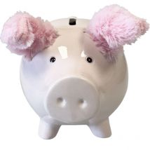 Tirelire cochon rose en céramique oreilles en peluche