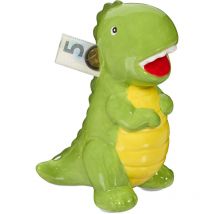 Relaxdays - Tirelire en forme de dinosaure, design rigolo, en céramique, HxLxP : 19x10x15,5 cm, verte