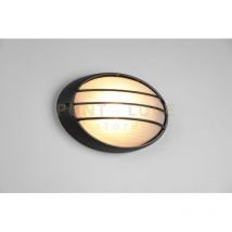 Tirso plafoniera applique da esterno ovale fusione di alluminio nera con griglia e vetro satinato L.32CM IP44