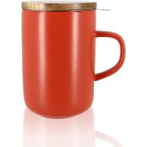 Tisanière en terracotta 47,5 cl – Design nordique – Grès résistant – Couvercle en bois d'acacia – Filtre en acier inoxydable – OGO