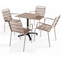 Oviala - Tisch 60x60 cm neigbar helle Eiche und 4 taupefarbene Metallsessel