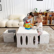 Sinbinta - Kleinkind Tisch und Stuhl Set, multifunktionaler Aktivitäts und Lerntisch für Kinder aus Kunststoff mit 2 Hockern, Kinderschreibtisch und