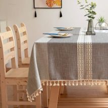 Tischdecken, Waschbare Tischdecke Aus Baumwollleinen Mit Stickereien Und Quasten, Knitterfreie Und Lichtbeständige Tischdecke Für Küche, Esszimmer,