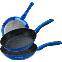 Megaman - 3tlg Pfannenset Induktion Bratpfanne Pfanne antihaft marmor ø20-24-28cm Blau