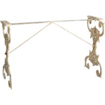 Beingestell für Gartentische. Struktur aus massivem Eisen und Gusseisen für den Innen- und Außenbereich. Platten aus Glas, Holz