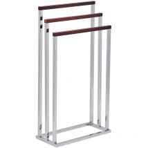 Handtuchständer Silber Braun Stahl Kiefernholz 3 Arme Freihstehend Badeaccessoire Badezimmer