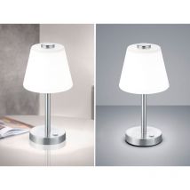 Led Touch Me Tischleuchte Emerald Silber Matt, Glaslampenschirm Weiß, H: 29cm