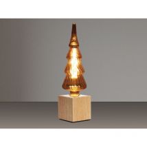 Meinewunschleuchte - Tischlampe Würfel Holz Eiche mit Deko led Tannenbaum, Quadrat 9cm