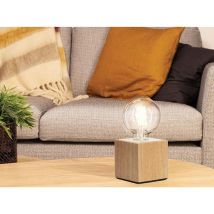 Dekorativer Lampenfuß – Eiche – Würfelform – E27 – 90mm x 90mm x 90mm – 1,5m Kabel – 60W