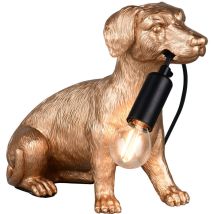 Tischleuchte Tischlampe Dackel Goldfarben Wohnzimmerleuchte Figur, Kabelschalter, 1x E14 Fassung, Lxbxh 28x13x23,5 Cm