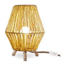 Licht-erlebnisse - Tischleuchte Dreibein Rattan ø 25,5 cm h: 32,5 cm klein in Natur E27 Kabel Schalter Beistell Lampe Nachttischlampe
