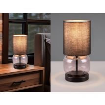 Tischleuchte elio mit Glasfuß Rauchglas und Stoffschirm Schwarz, Höhe 28cm
