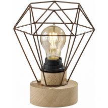 Fischer Leuchten - Retro Käfig Tisch Leuchte rost Wohn Schlaf Zimmer Holz Lese Lampe Eiche Optik FH-Lighting 850072