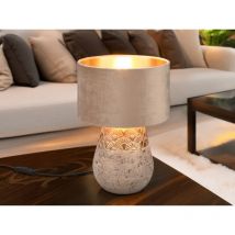 Tischleuchte kiran Keramikfuß Grau mit Samtschirm Beige Gold, Höhe 38cm