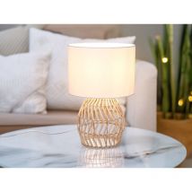 Tischleuchte rike mit Rattan Geflecht & Stoffschirm in Weiß, Höhe 38cm