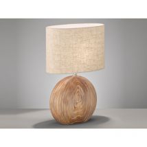 Tischleuchte tobse, Keramikfuß Holzfarben & Lampenschirm Leinen Beige, Höhe 53cm