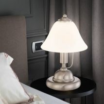 Tischleuchte Touch Nachttischleuchte Alabaster Glas Tischlampe Schlafzimmer, Nickel matt, 1x led 5W 350Lm warmweiß, DxH 17x27 cm