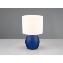 Trio Leuchten - Tischleuchte vela mit Glasfuß Blau und Stoffschirm Weiß, Höhe 29cm
