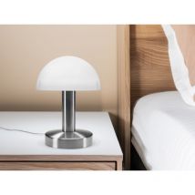 Meinewunschleuchte - Kleine Tischlampe Warin Mit Glasschirm Weiß Per Touch Dimmbar, Höhe 21cm