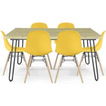 Tischset Hairpin (90x150 cm) + 6 Essstühle Nordische Skögur Gelb
