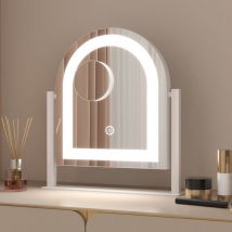 Tischspiegel mit Beleuchtung Schminkspiegel mit Beleuchtung für tisch Kosmetikspiegel 3Lichtfarben Dimmbar Touch (Tischspiegel Rund, mit Touch, led),